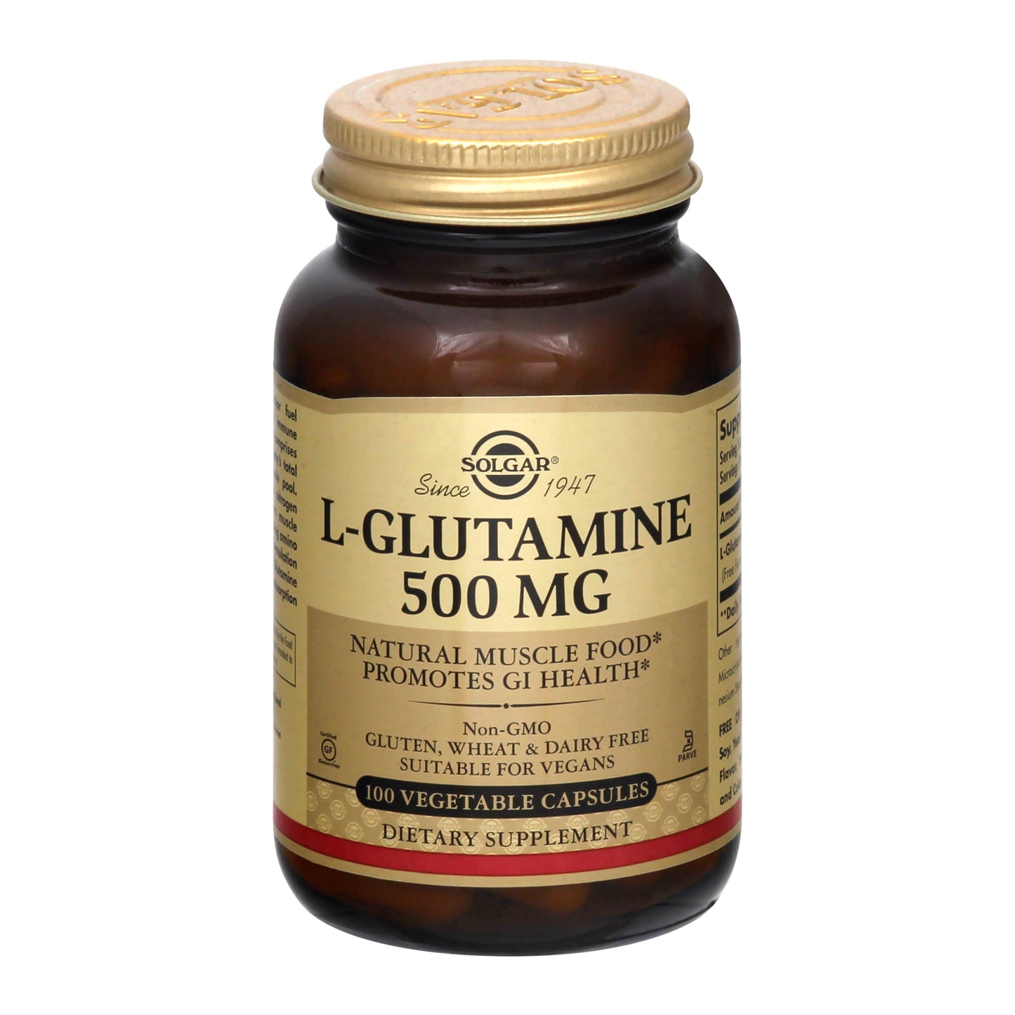Solgar 500 mg Vegetable Capsules L-Glutamine 100 ea