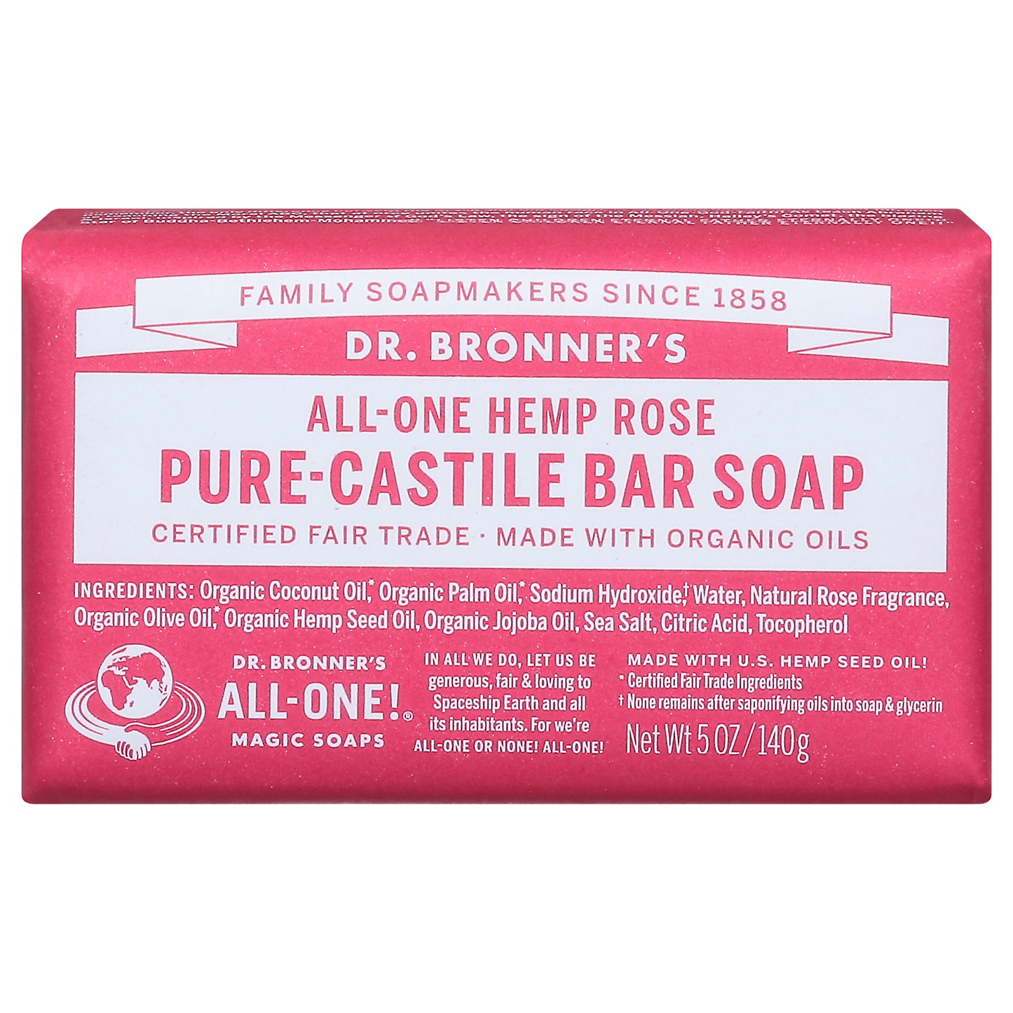 Dr. Bronner's All-One Hemp Rose Pure-Castile Bar Soap 5 oz