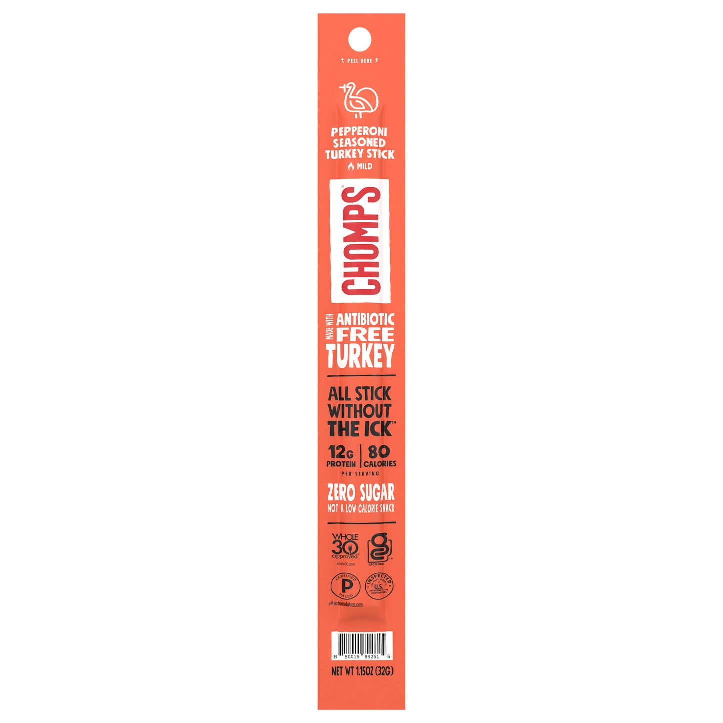 Chomps Free Range Pepperoni Turkey 1.15oz Stick