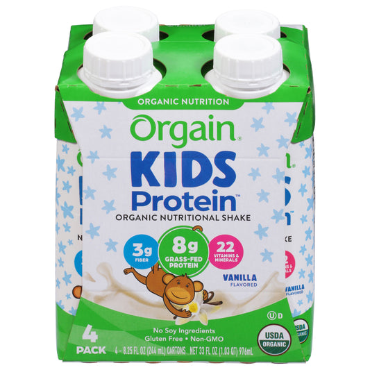 Orgain Kids Protein Organic Vanilla Flavored Nutritional Shake 4 - 8.25 fl oz Cartons