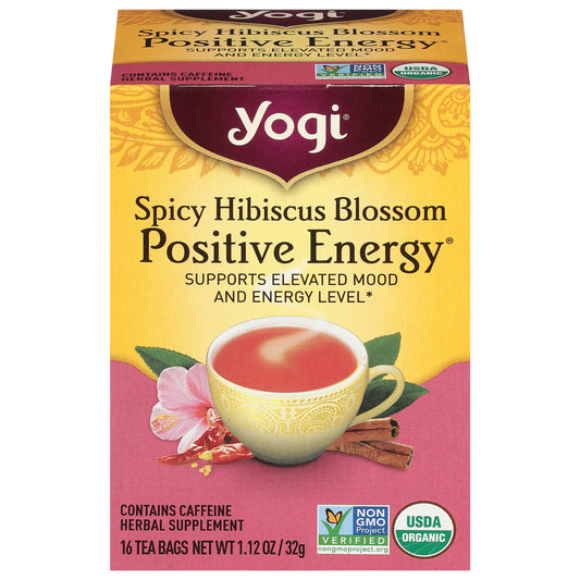 Yogi Positive Energy Tea Bags Spicy Hibiscus Blossom Herbal Supplement 16 ea