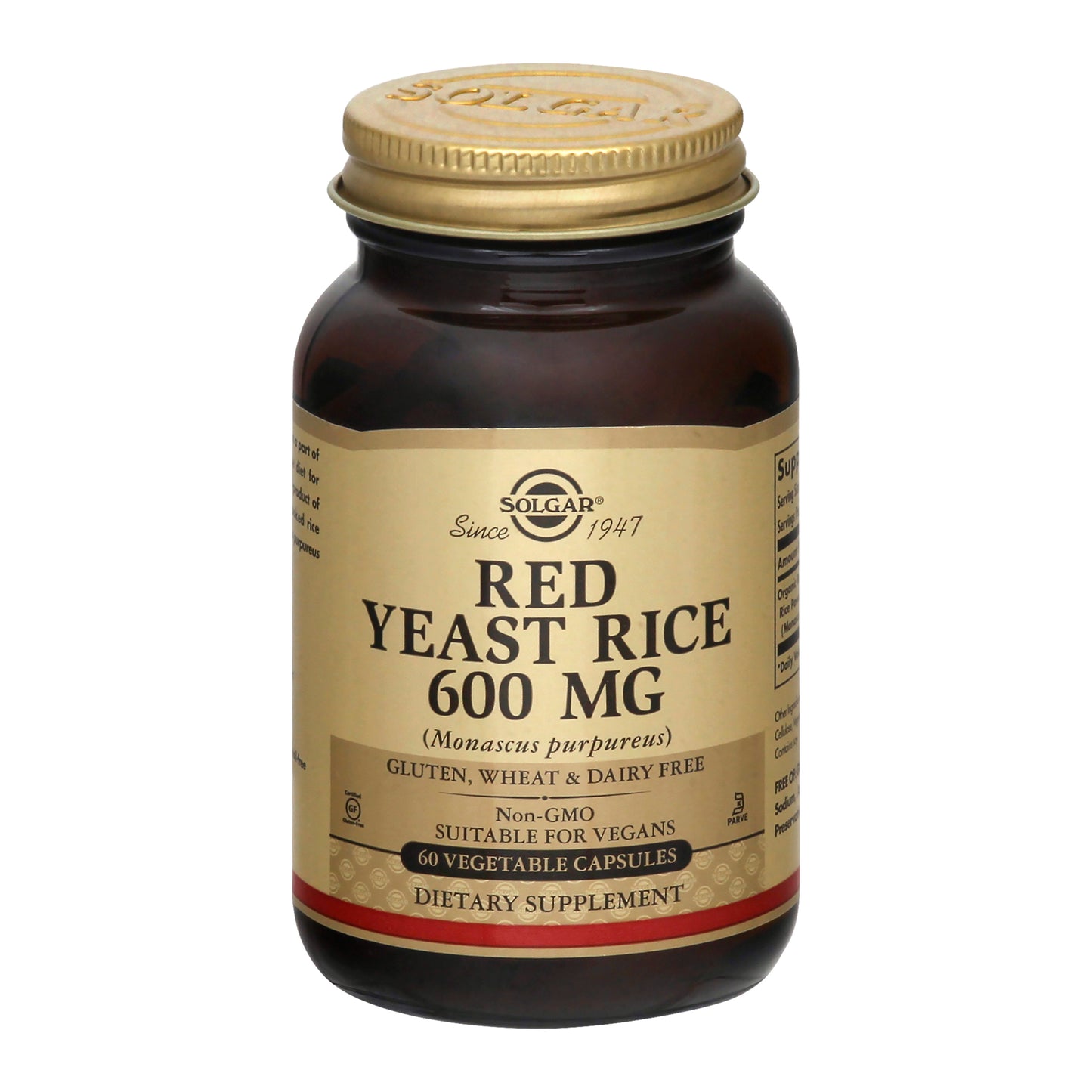 Solgar 600 mg Vegetable Capsules Red Yeast Rice 60 ea