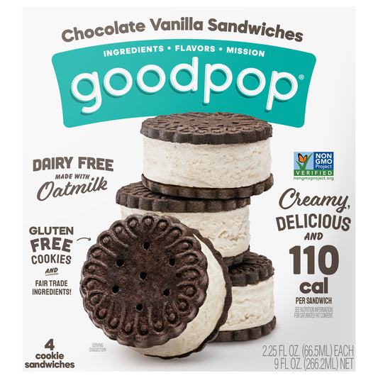 Chocolate Vanilla Sandwiches Dairy-Free Oat Milk Frozen Desserts, 4 Ct