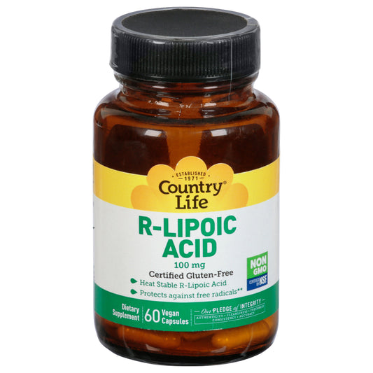Country Life 100 mg Vegan Capsules R-Lipoic Acid 60 Capsules
