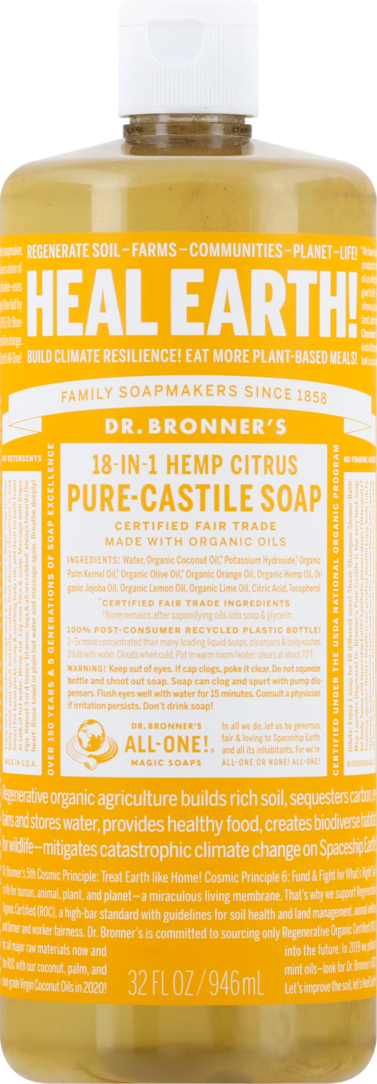 Dr Bronners 18-in-1 Hemp Citrus Pure-Castile Soap 32 oz