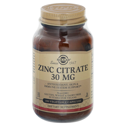 Solgar 100 Vegetable Capsules 30 mg Zinc Citrate 100 ea
