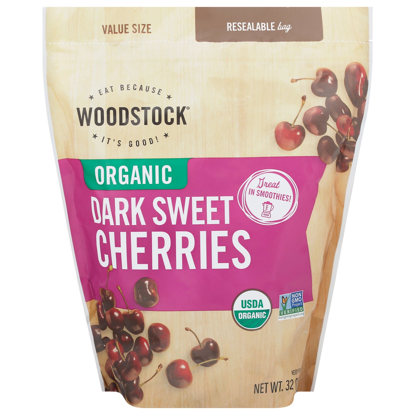 Woodstock Value Size Organic Dark Sweet Cherries 32 oz