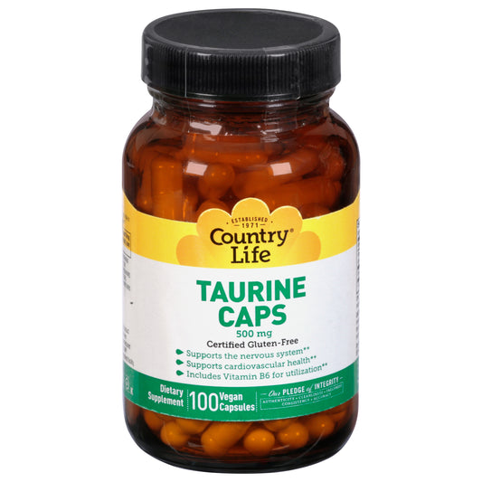 Country Life Vegan Capsules 500 mg Taurine Caps 100 Capsules