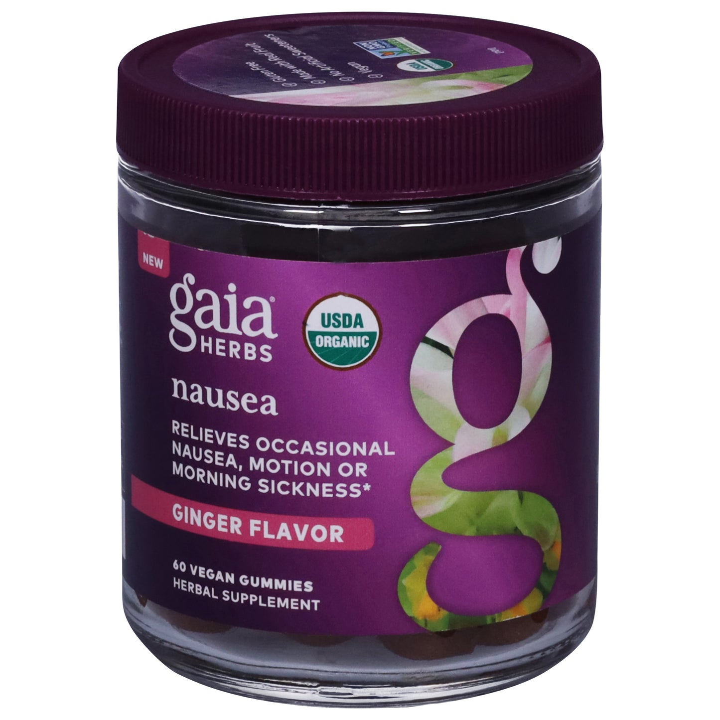 Gaia Herbs Ginger Flavor Nausea 60 Vegan Gummies