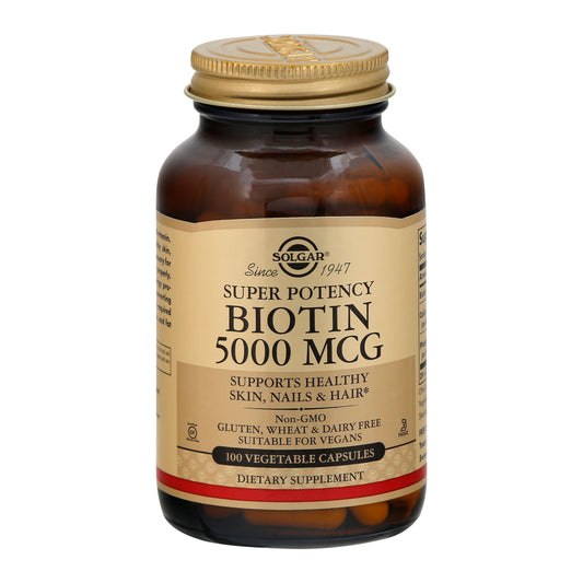 Solgar Super Potency 5000 mcg Vegetable Capsules Biotin 100 ea
