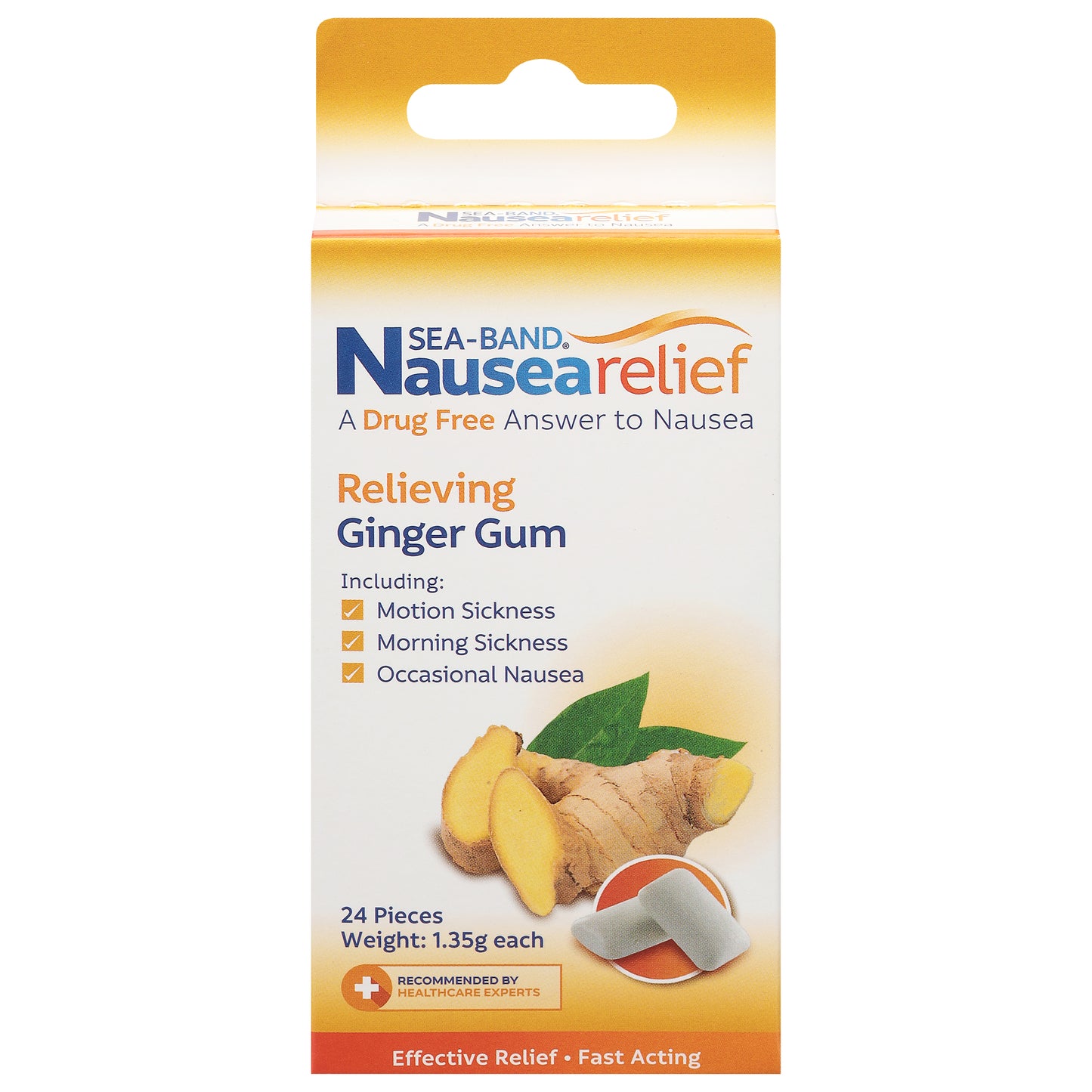 Sea-Band Nausea Relief Relieving Ginger Gum 24 ea