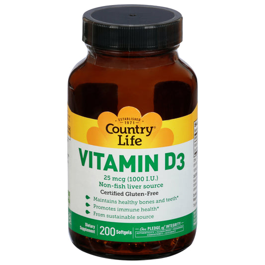 Country Life Softgels 25 mcg Vitamin D3 200 Softgels