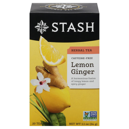 Stash Tea Bags Caffeine-Free Lemon Ginger Herbal Tea 20 ea