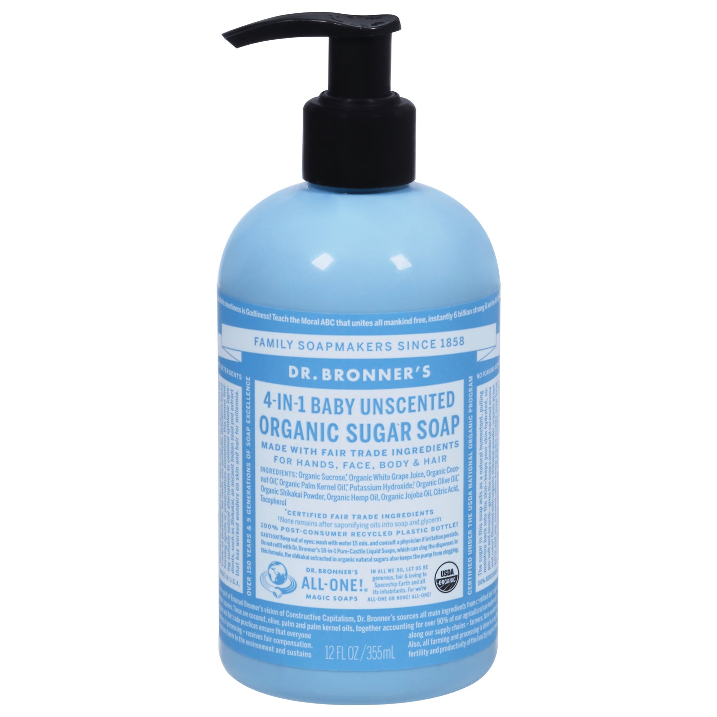 Dr. Bronner's Baby Organic 4-in-1 Unscented Sugar Soap 12 fl oz