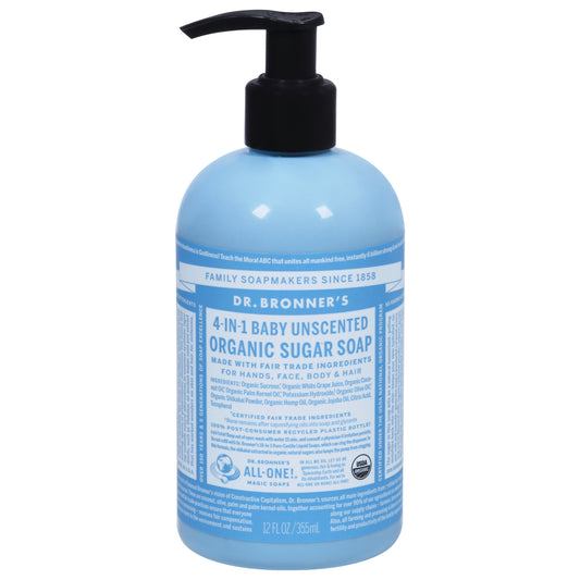 Dr. Bronner's Baby Organic 4-in-1 Unscented Sugar Soap 12 fl oz