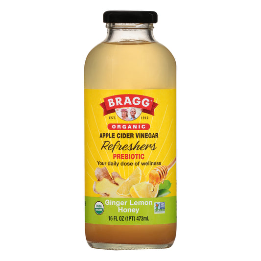Bragg Refreshers Prebiotic Organic Ginger Lemon Honey Apple Cider Vinegar 16 oz