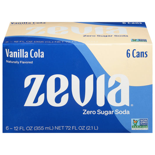 Zevia Zero Sugar Vanilla Cola Soda 6 - 12 fl oz Cans