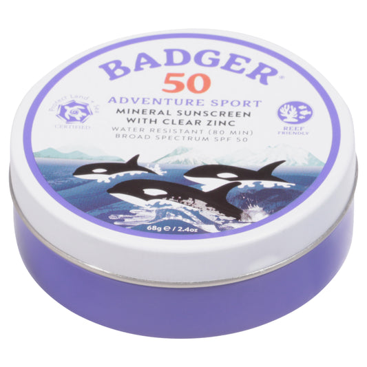 Badger Broad Spectrum SPF 50 Adventure Sport Mineral Sunscreen with Clear Zinc 2.4 oz