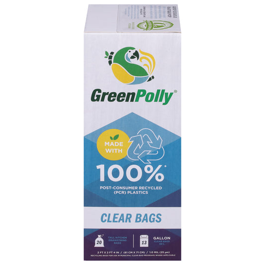 GreenPolly 13 Gallon Drawstring Tall Kitchen Clear Bags Bag 20 ea