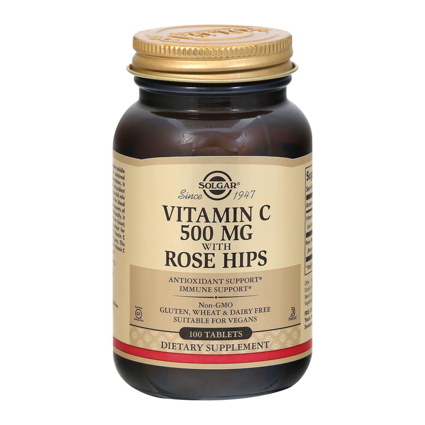Solgar 500 mg with Rose Hips Tablets Vitamin C 100 ea