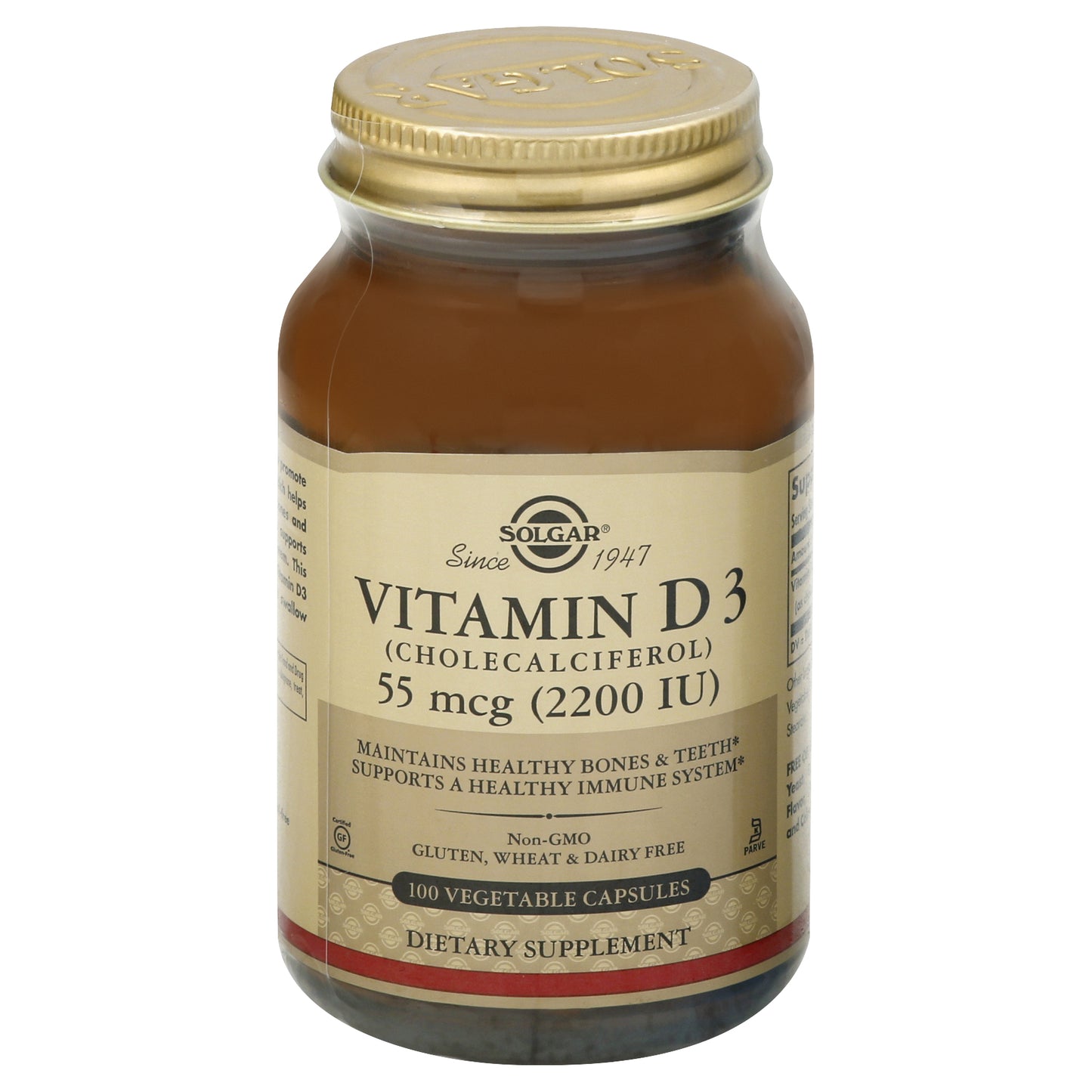 Solgar 55 mcg Vegetable Capsules Vitamin D3 100 ea