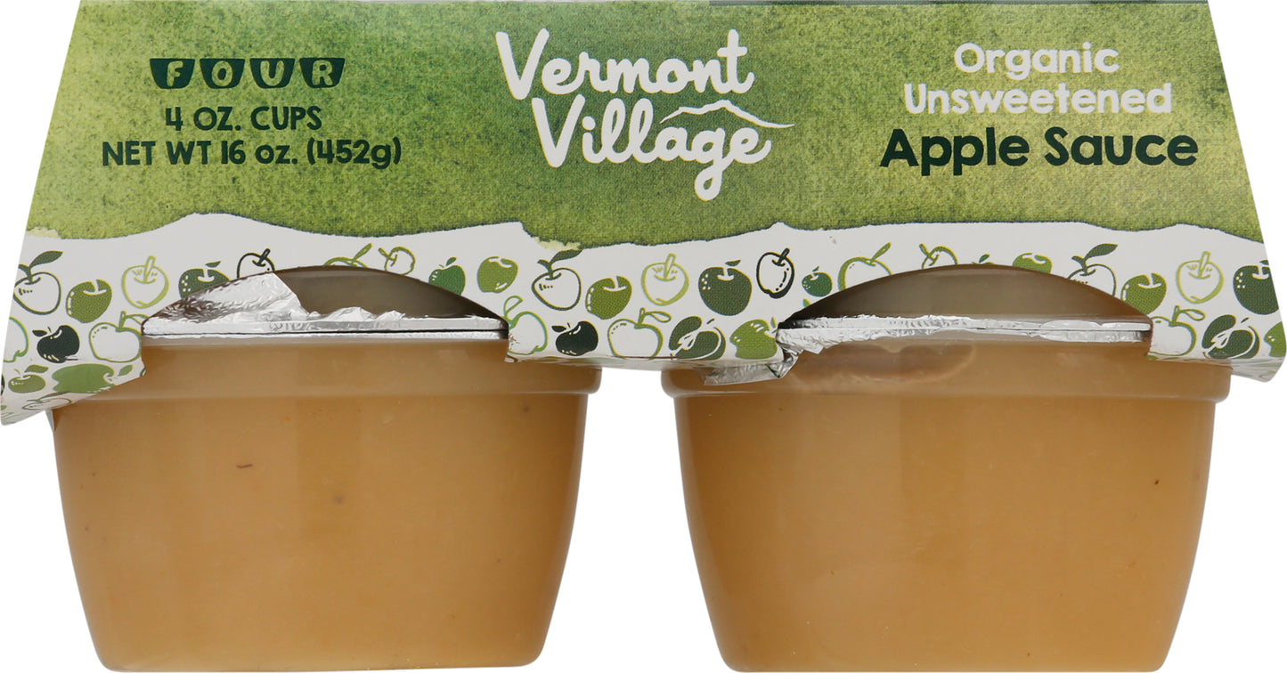 Vermont Village Organic Unsweetened Apple Sauce 4-4 oz Cups Multipack