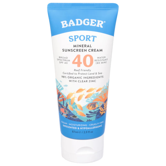 Badger Broad Spectrum SPF 40 Sport Mineral Sunscreen Cream 2.9 fl oz