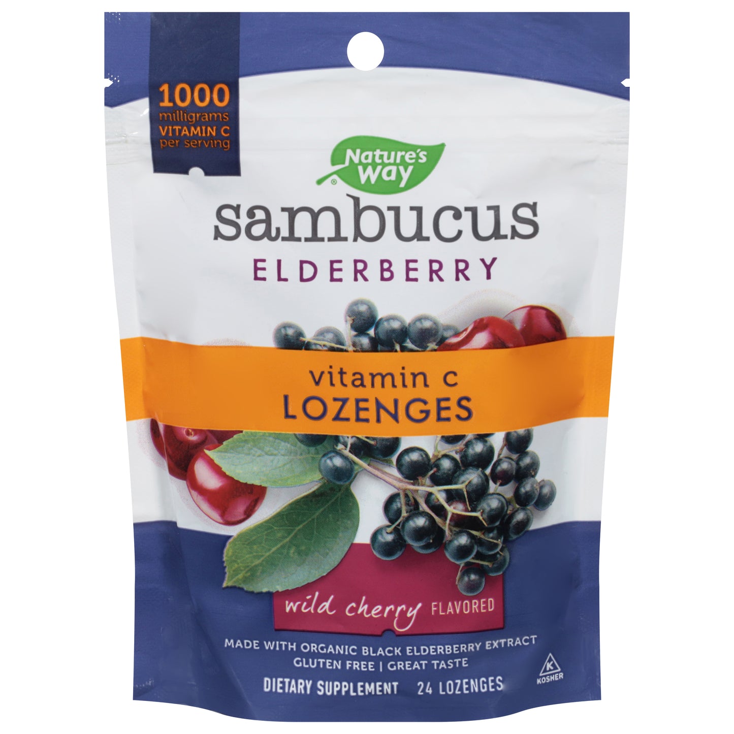 Nature's Way Sambucus Elderberry Wild Cherry Flavored 1000 mg Vitamin C Lozenges 24 ea