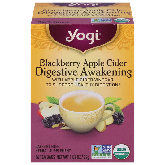 Yogi Tea Bags Digestive Awakening Blackberry Apple Cider Herbal Supplement 16 Tea Bags