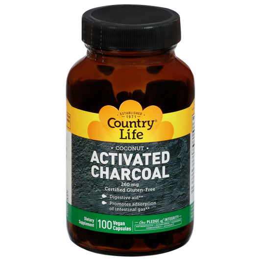 Country Life 260 mg Coconut Activated Charcoal 100 Capsules