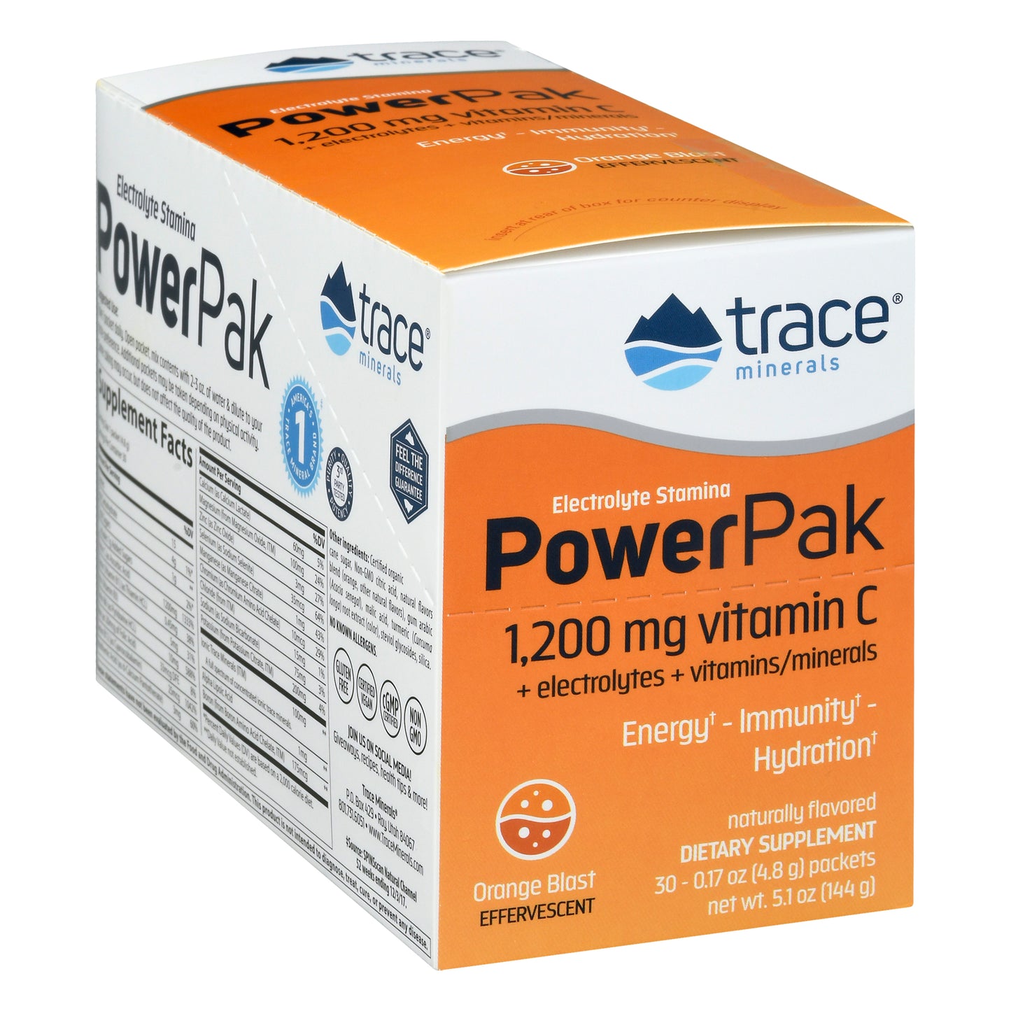 Trace Power Pak Effervescent Orange Blast Electrolyte Stamina 30 ea