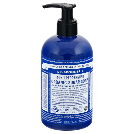 Dr Bronners 4-in-1 Organic Peppermint Sugar Soap 12 oz