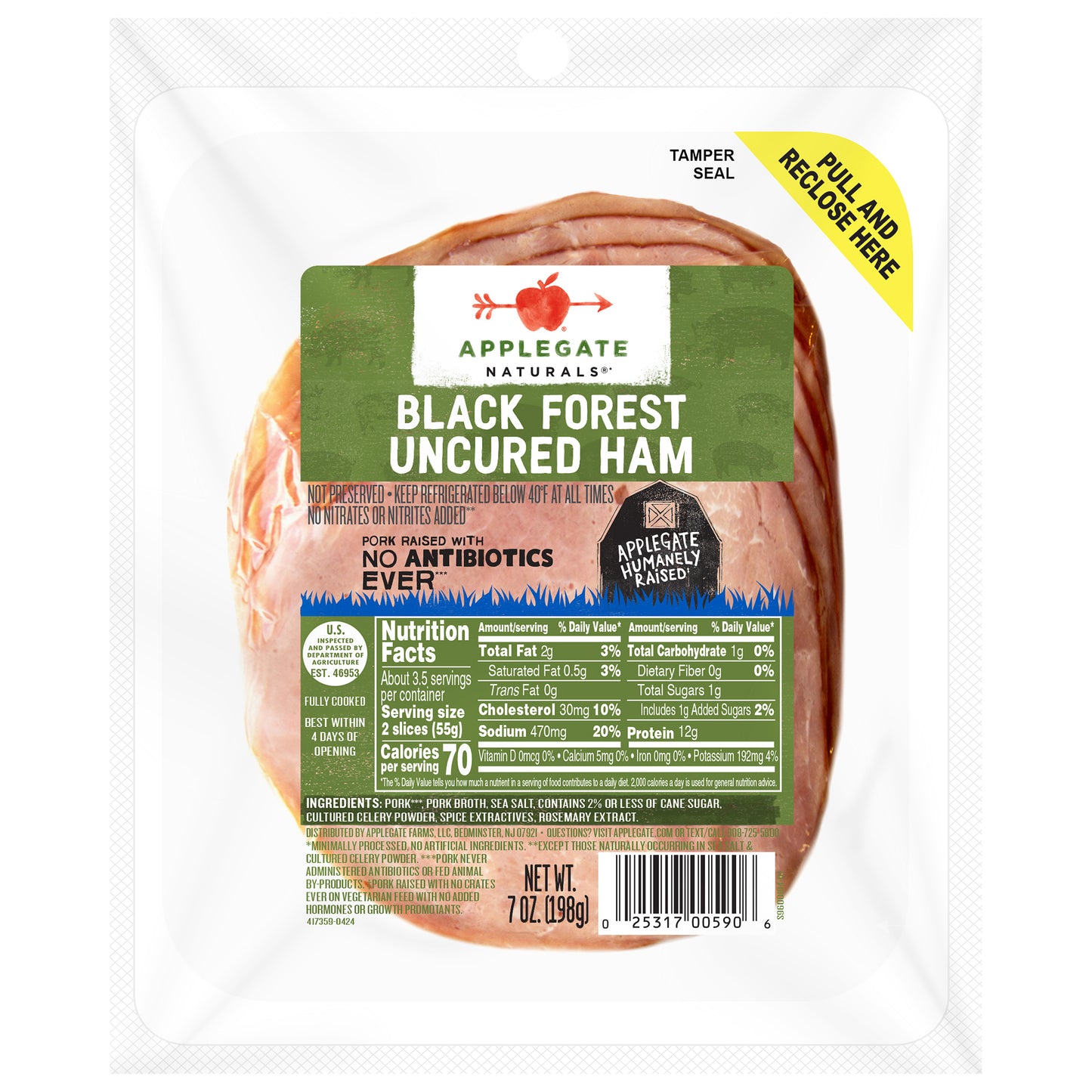 Applegate Natural Black Forest Uncured Ham Sliced, 7oz