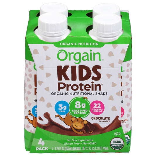 Orgain Kids Protein Organic Chocolate Flavored Nutritional Shake 4 - 8.25 fl oz Cartons