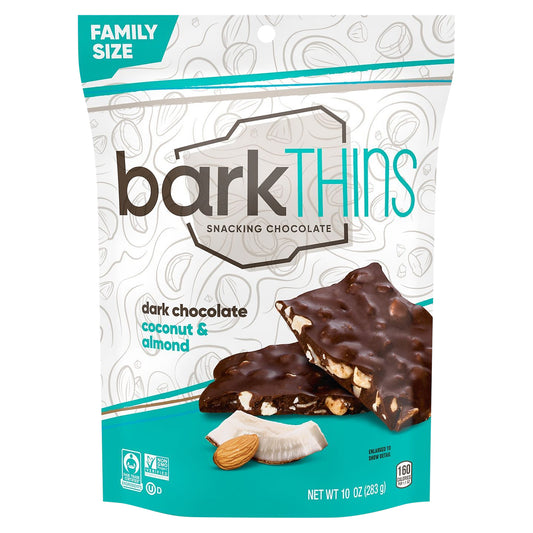 barkTHINS Snacking Chocolate Dark Chocolate Coconut and Almond Candy, Halloween Candy, 10 oz, Bag