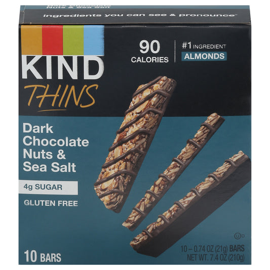 Kind Thins Dark Chocolate Nuts & Sea Salt Bars 10 - 0.74 oz Bars
