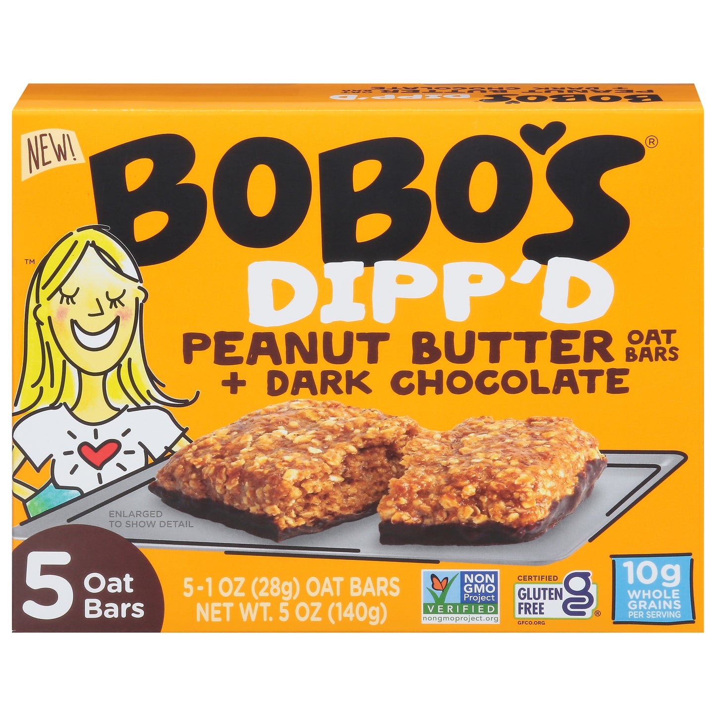 Bobo's Dipp'd Peanut Butter + Dark Chocolate Oat Bars 5 - 1 oz Each