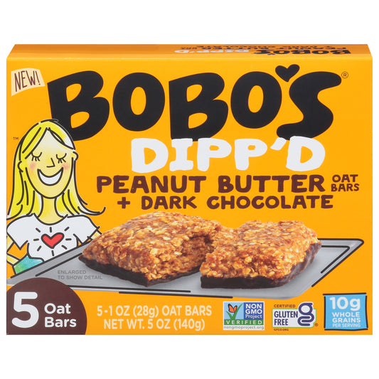 Bobo's Dipp'd Peanut Butter + Dark Chocolate Oat Bars 5 - 1 oz Each