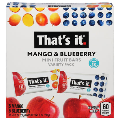 That's It Mango & Blueberry Fruit Bars Mini Variety Pack 10 - 0.7 oz Bars