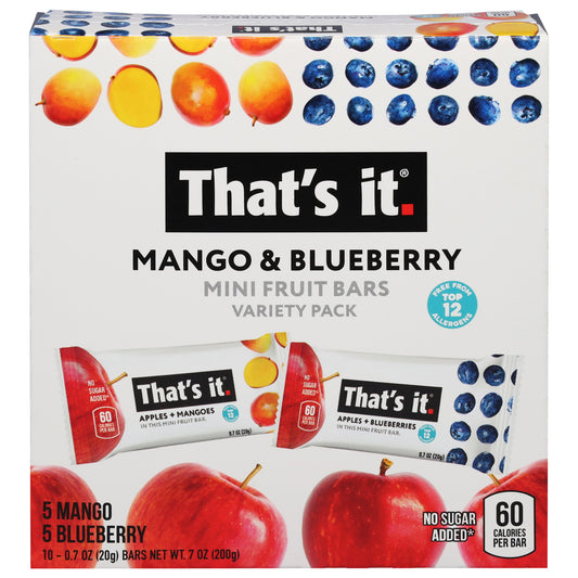That's It Mango & Blueberry Fruit Bars Mini Variety Pack 10 - 0.7 oz Bars