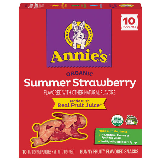 Annie's Organic Bunny Fruit Flavored Snacks, Summer Strawberry, Gluten Free, 10 Pouches, 7 oz