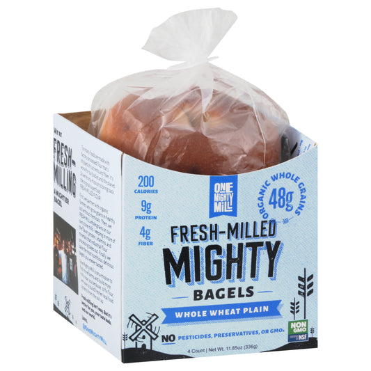 One Mighty Mill Fresh Milled Whole Wheat Plain Mighty Bagels 4 ea