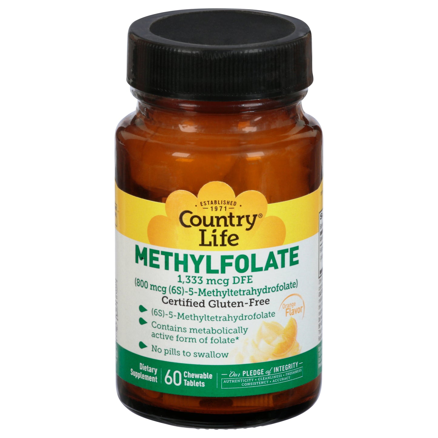 Country Life Chewable Tablets 1333 mcg Orange Flavor Methylfolate DFE 60 ea