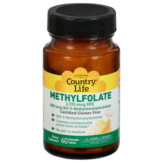 Country Life Chewable Tablets 1333 mcg Orange Flavor Methylfolate DFE 60 ea
